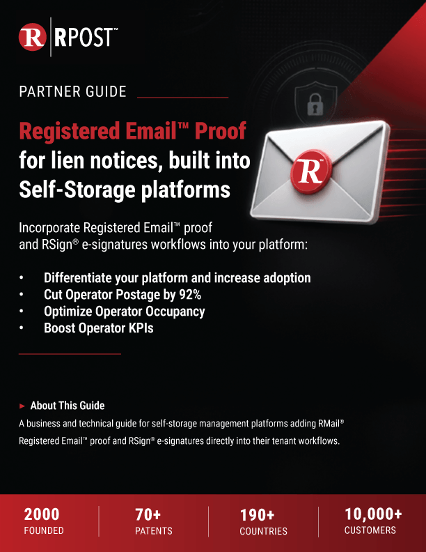 Registered Email™ Proof for lien notices, built into Self-Storage platforms