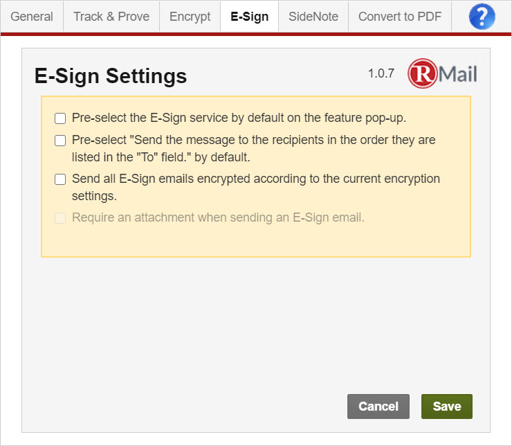 RMail for Gmail - E-Sign Settings