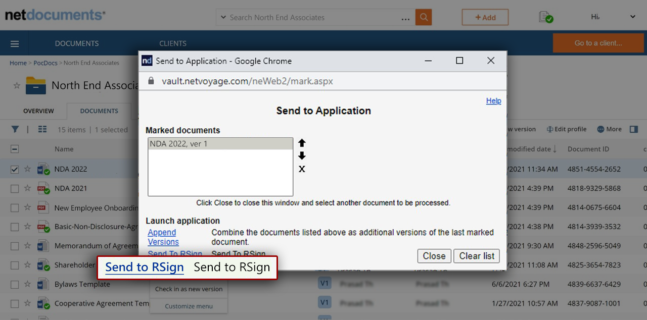 Allow RSign to Access NetDocuments